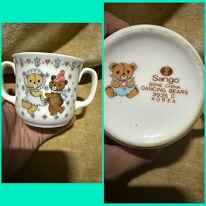 Sango Dancing Bears Bone China Mug with Brown and Blue Accents excellent cond.
